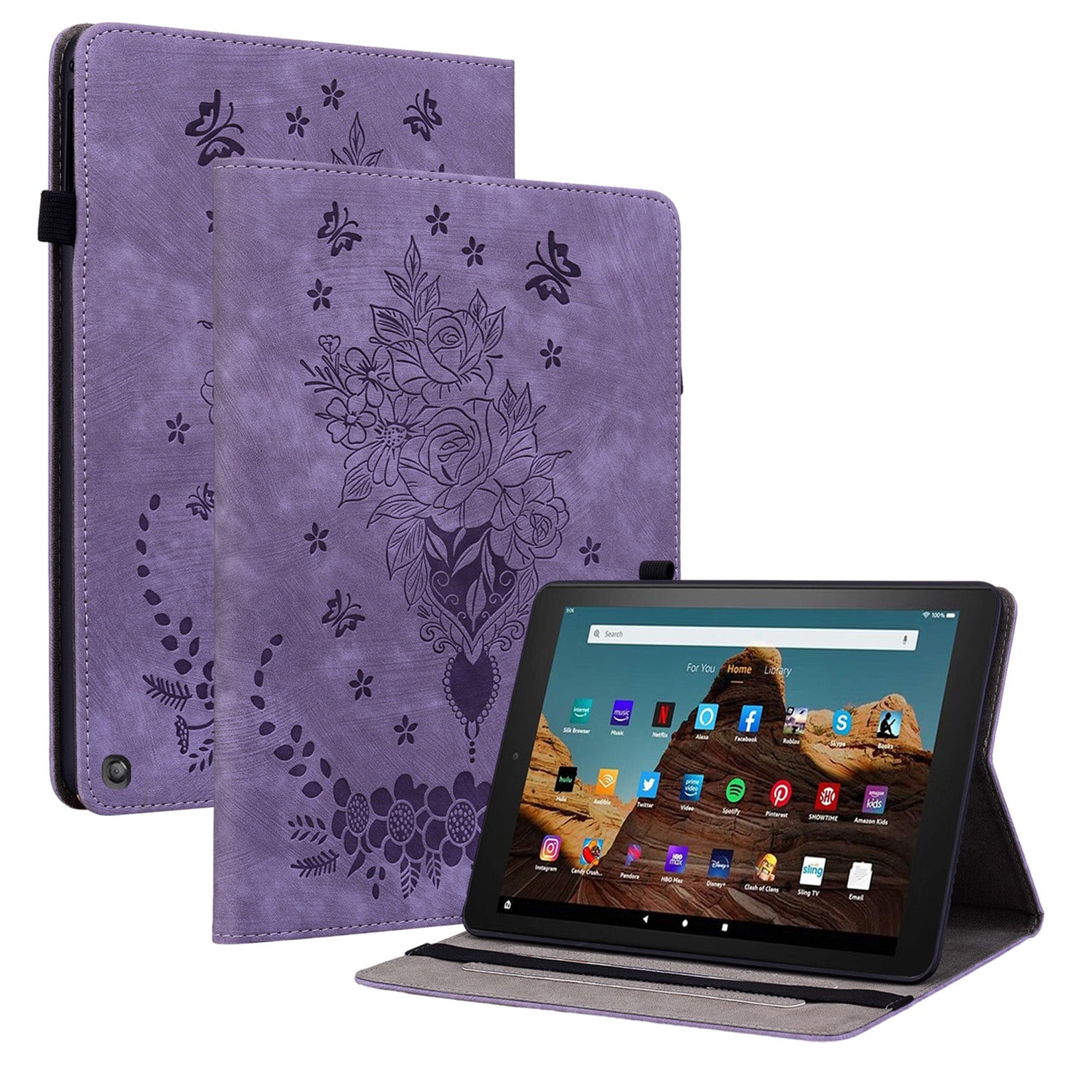 For Amazon Fire HD 10 (2023) Tablet Case Card Holder Butterfly Rose Imprinted PU Leather Cover For Amazon Fire HD 10 (2023) Tablet Case Card Holder Butterfly Rose Imprinted PU Leather Cover